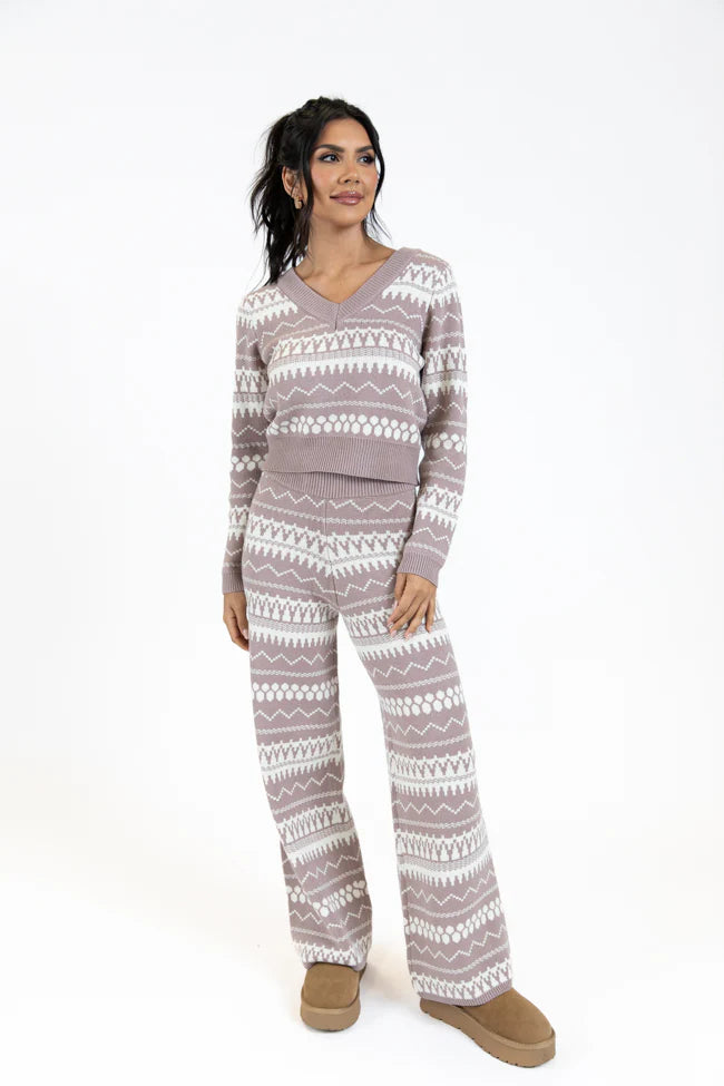 Full Of Charm Mocha and Ivory Fair Isle Lounge Set