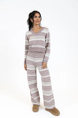 Full Of Charm Mocha and Ivory Fair Isle Lounge Set