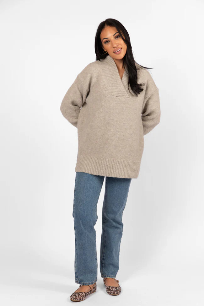 Relax Oatmeal Slouchy V-Neck Sweater SALE