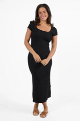 Tahiti Heat Black Textured Midi Dress