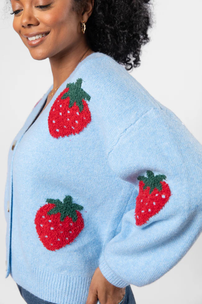 Berry Sweet Blue Strawberry Cardigan