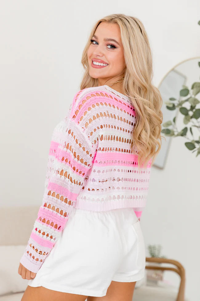 Different Views Pink Stripe Open Knit Sweater SALE