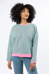 Think On It Pink, Navy, and Charcoal Striped Contrast Trim Pullover FINAL SALE