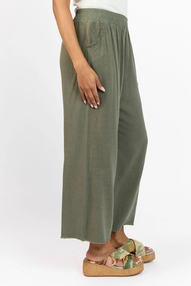 Look Your Best Olive Frayed Detail Ankle Length Pants