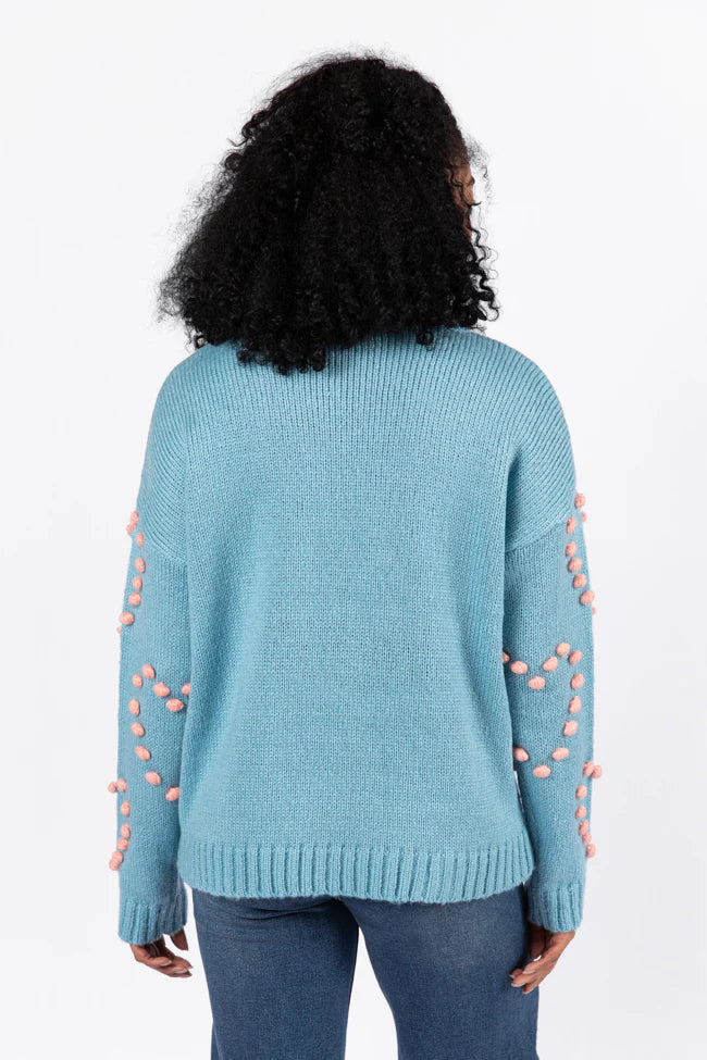 Adore You Blue and Pink Oversized Heart Pom Sweater FINAL SALE