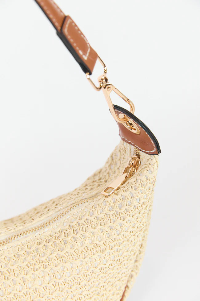 Kelly Tan Raffia Crossbody Purse