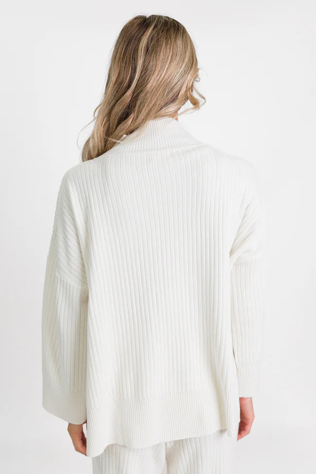 Good To Go Cream Mock Neck Ribbed Sweater