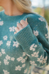 Forget The Rest Sea Green Floral Print Sweater