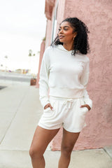 Everything I Want Ivory Ribbed Hoodie and Shorts Set