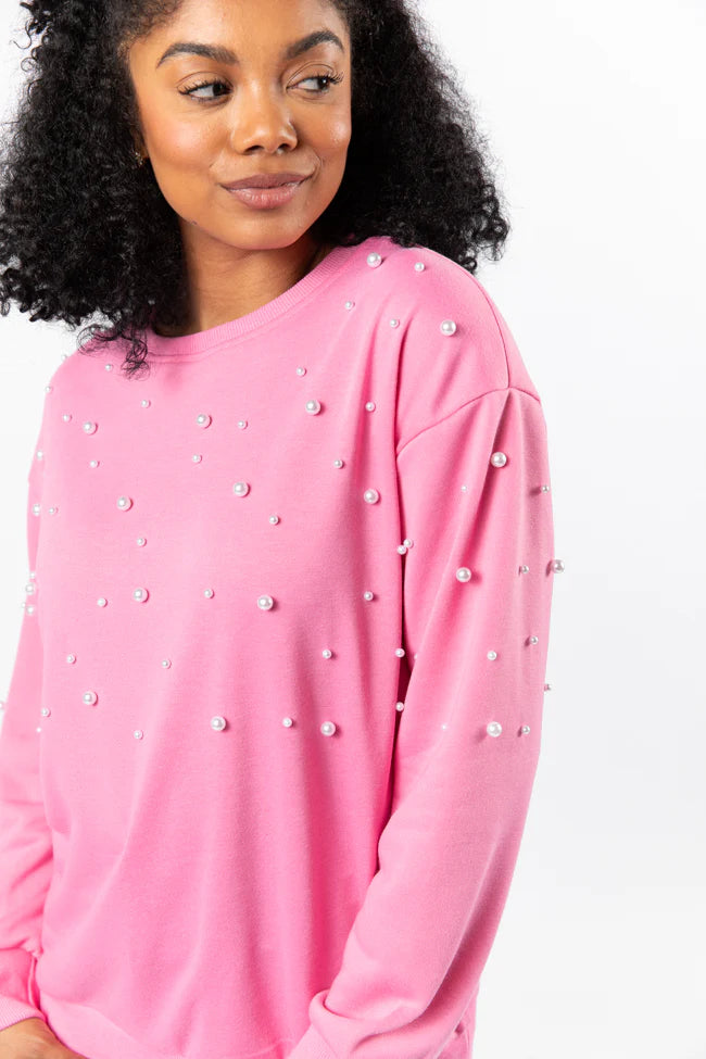 Always Us Pink Pearl Embellished Pullover FINAL SALE