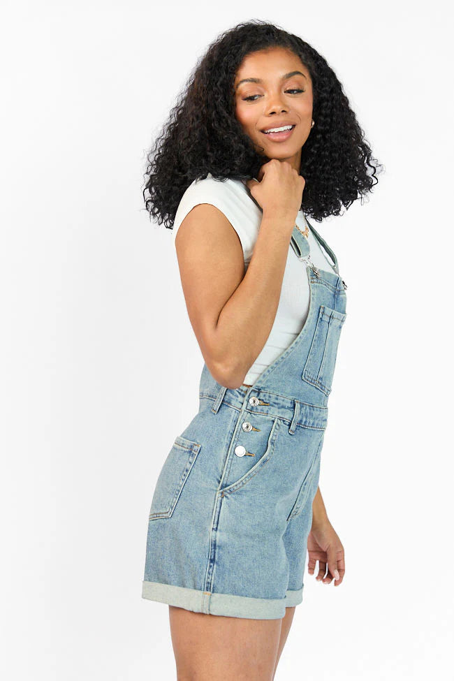 Common Ground Medium Wash Relaxed Fit Cuffed Overalls