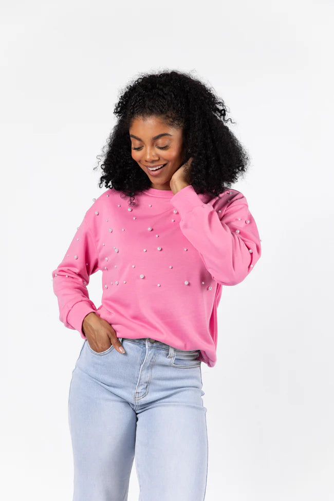 Always Us Pink Pearl Embellished Pullover FINAL SALE