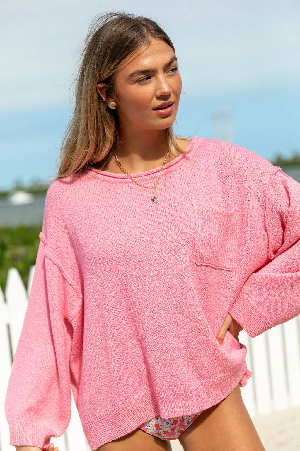 Tell Me Everything Cotton Candy Oversized Pocketed Light Weight Sweater