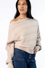 Feels Right Beige Off The Shoulder Ribbed Sweater