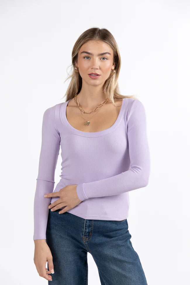 Make Your Choice Lilac Ribbed Scoop Neck Long Sleeve Tee FINAL SALE