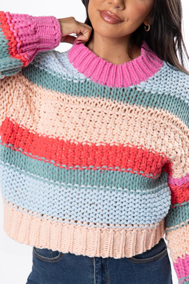 In Line Peach Multi Chunky Striped Sweater