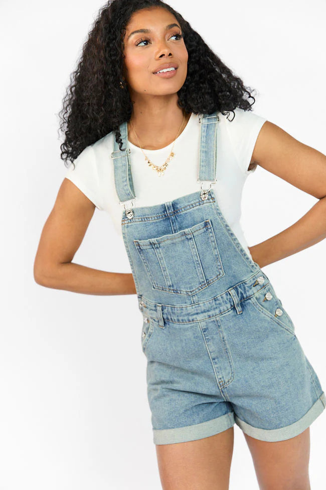 Common Ground Medium Wash Relaxed Fit Cuffed Overalls