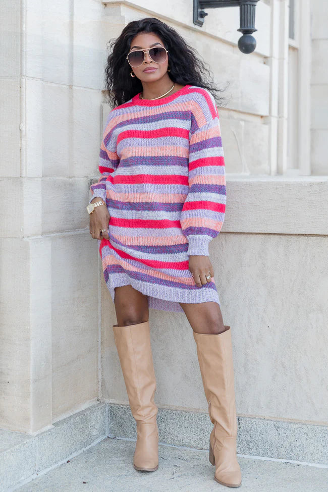 Wait Here Multi Color Striped Sweater Dress FINAL SALE