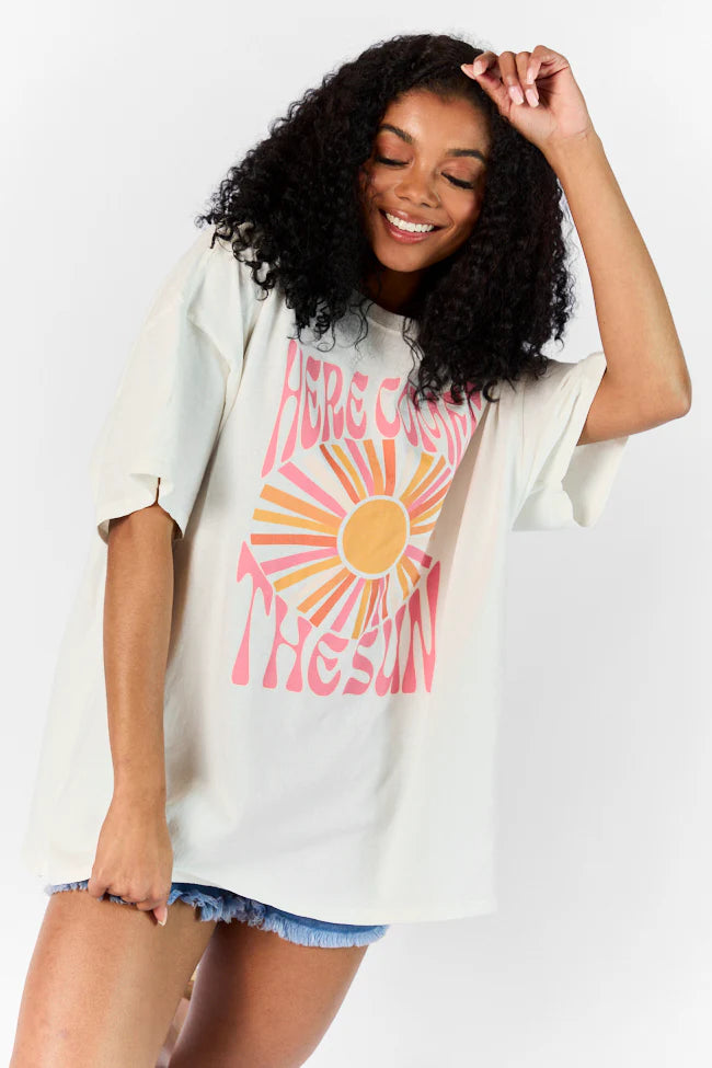 Here Comes The Sun Burst Off White Hyfve Oversized Graphic Tee