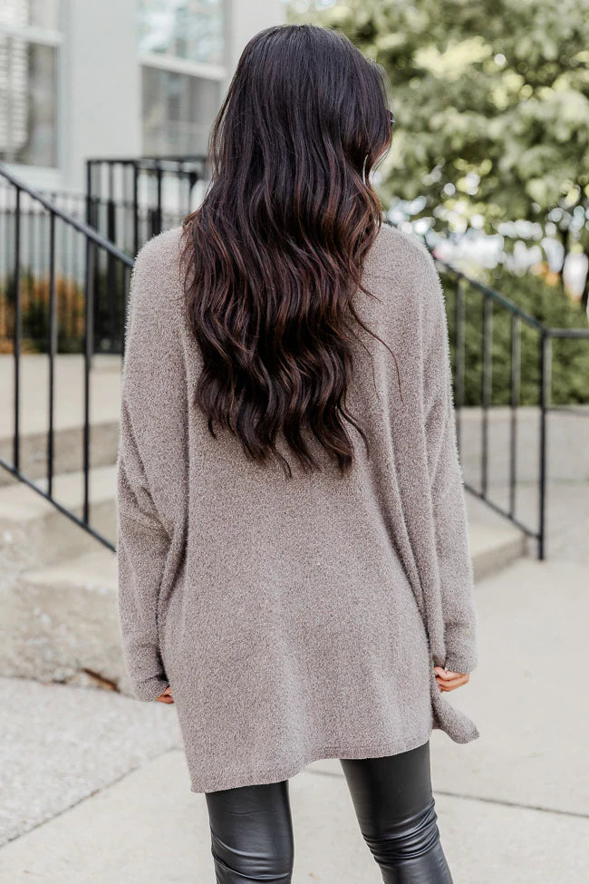 Thinking Of You Taupe  Fuzzy Henley Blouse