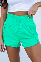 Errands To Run Solid Green High Waisted Athletic Shorts SALE