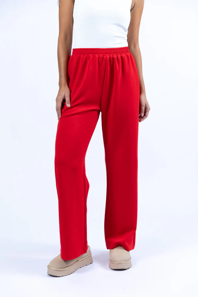 Let's Just Stay Red Knit Wide Leg Pants