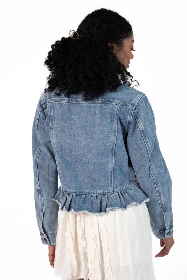 Denim Dreams Light Wash Peplum Detail Denim Jacket