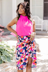 Sophisticated Beauty Navy And Pink Multi Printed Midi Skirt FINAL SALE