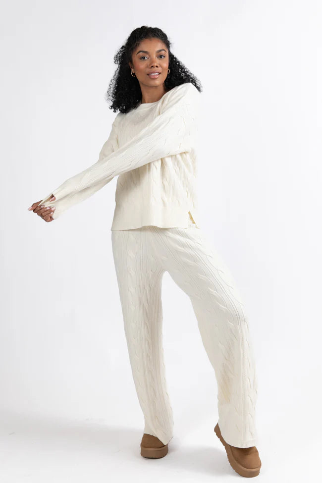 Forever Winter Ivory Cable Knit Sweater Lounge Pants Macy Blackwell X Pink Lily FINAL SALE