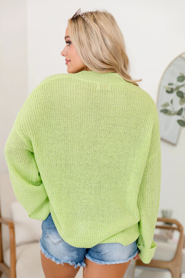 Mellow Mood Lime Oversized Pocketed Sweater SALE