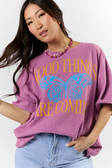 Good Things Are Coming Purple Hyfve Oversized Graphic Tee