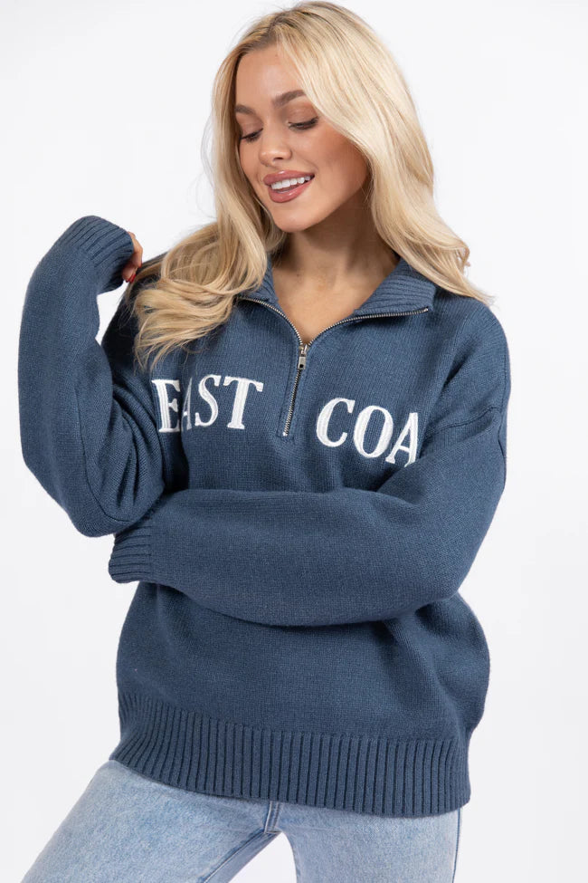 Roll With It Navy East Coast Quarter Zip Sweater SALE