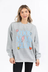 Cool Moms Club Block Light Grey Oversized Graphic Sweatshirt