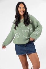 Hold My Hand Sage Floral Sweater