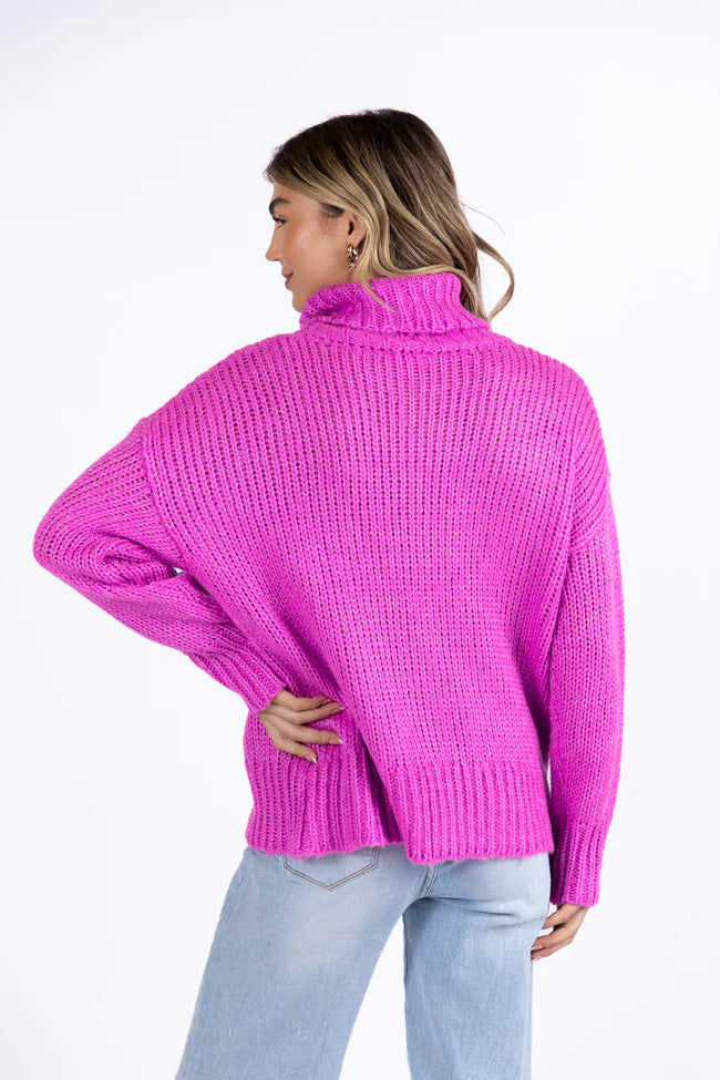 What I Need Magenta Oversized Turtleneck Sweater