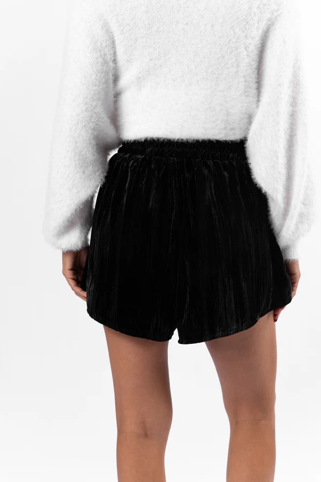 Lost In Time Pearl Embellished Black Velvet Shorts FINAL SALE