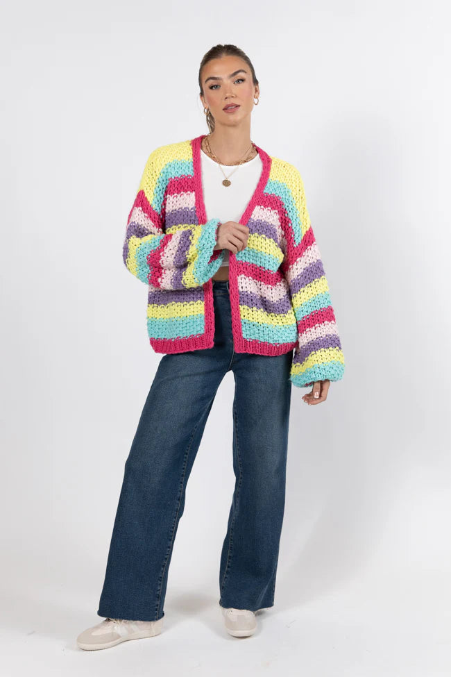 Forgot You Existed Hot Pink Multi Striped Cardigan FINAL SALE