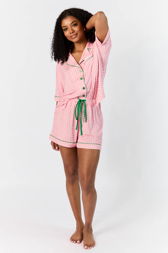 Good To Get Away Pink Gingham Pajama Shorts