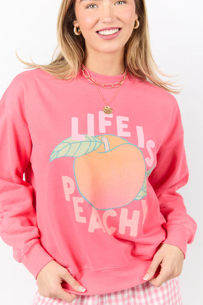 Life Is Peachy Light Red Graphic Sweatshirt