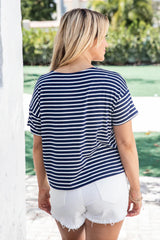 We're All Alright Navy and Ivory Striped Tee FINAL SALE