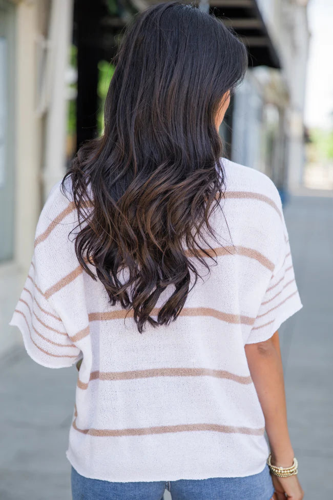 Wear It Well Ivory And Tan Striped Sweater T-Shirt