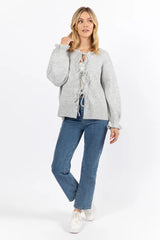 Versatile Feelings Grey Reversible Tie Detail Sweater Cardigan