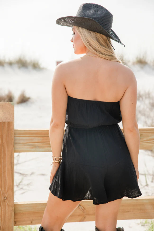 Settle Me Down Black Strapless Solid Romper SALE