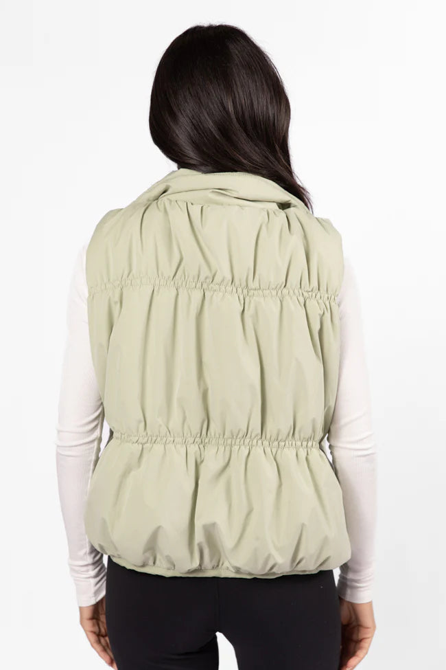 Mountain High Sage Ruched Puffer Vest SALE