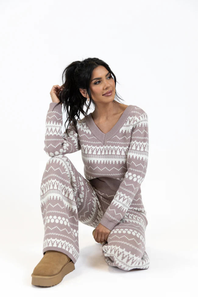 Full Of Charm Mocha and Ivory Fair Isle Lounge Set