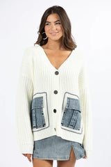 Living For Today Ivory Denim Pocket Cardigan