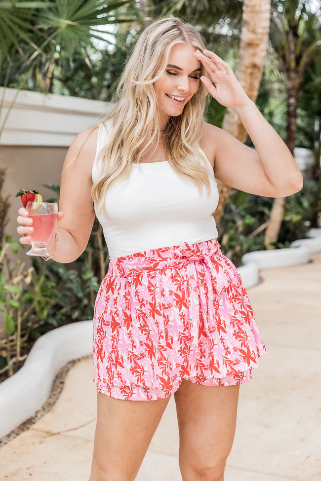 Later Days Red/Pink Floral Flounce Shorts FINAL SALE