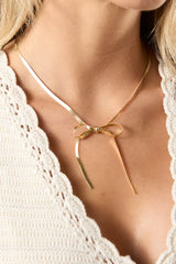 Snake Chain Gold Bow Necklace