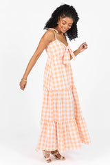 Checked Out Orange Gingham Tie Front Maxi Dress