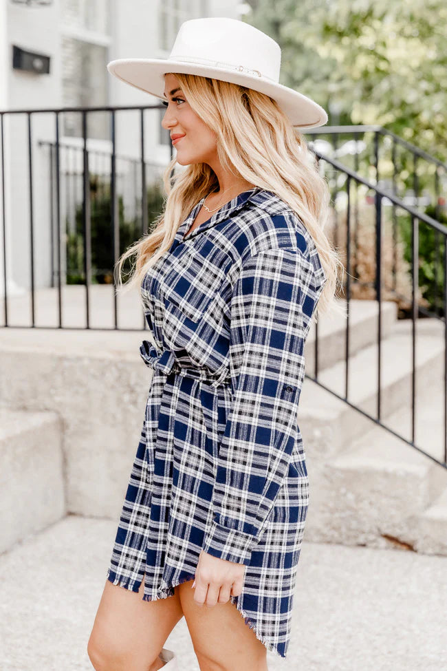 Make My Day Navy Plaid Shirt Dress FINAL SALE